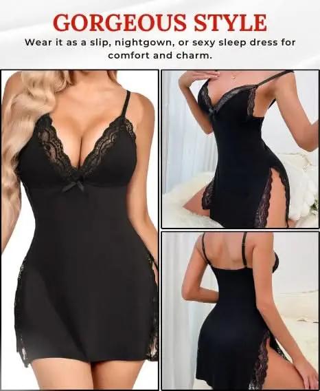 Love Salve Romantic Lace-Trimmed Nightdress with Bowknot Detail - Love Salve